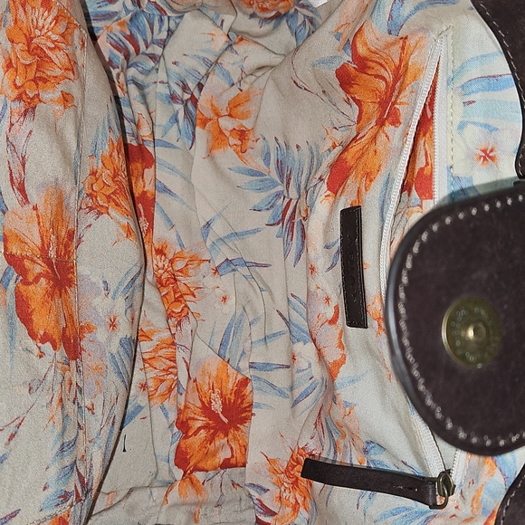 Ariat Brown Tooled Leather Tote with Light Blue Fringe - Picture 10 of 14